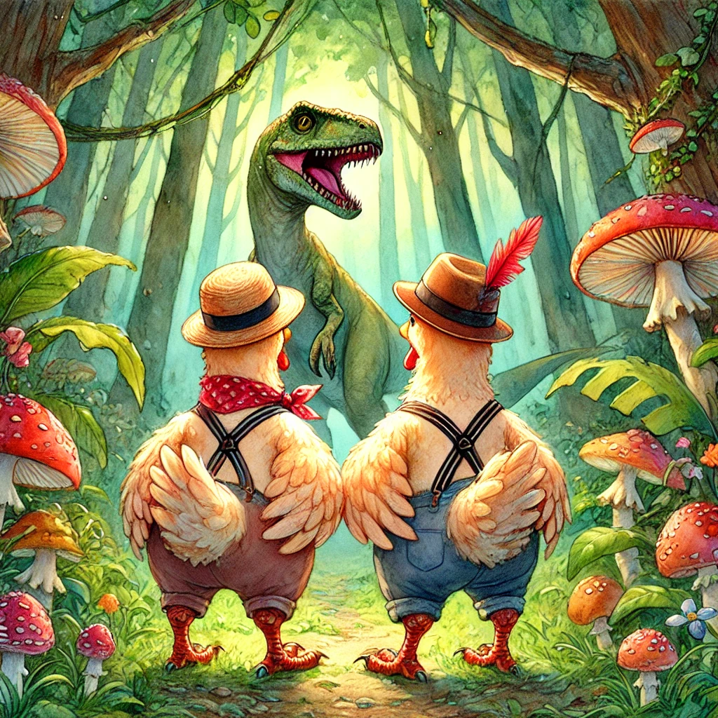 The Brave Chicken Brothers Cluck and Peck — Part 1: The Velociraptor Attack